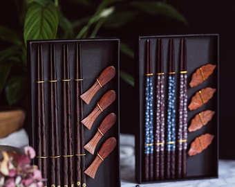 Wooden Chopstick Set: Japanese Style with Chopstick Rests