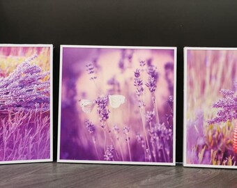 Lavender Field Framed Art – Purple Floral Photography, Set of 3