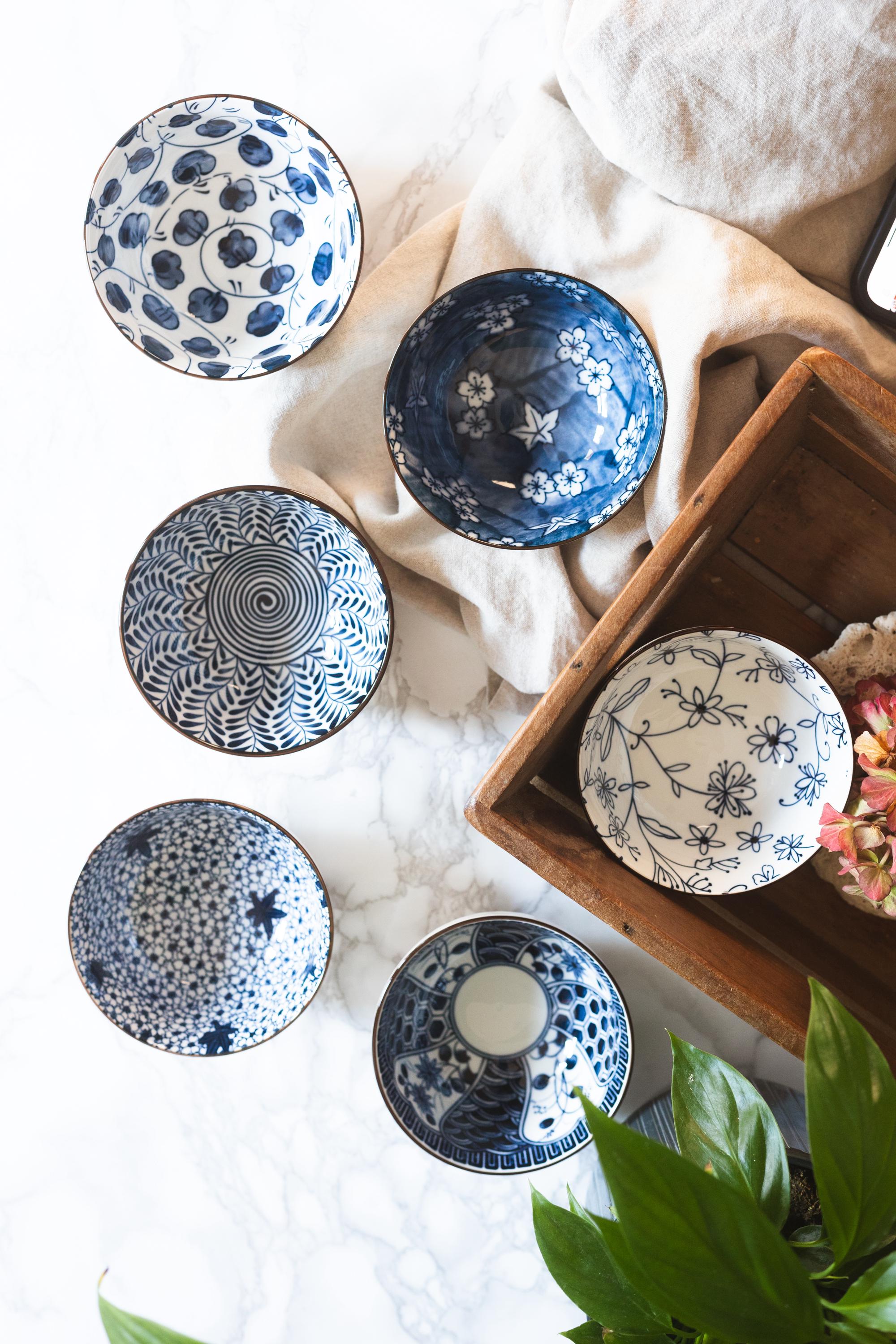 Set of 6 Blue Japanese Chinese Style Rice Bowl Gift Set - Etsy