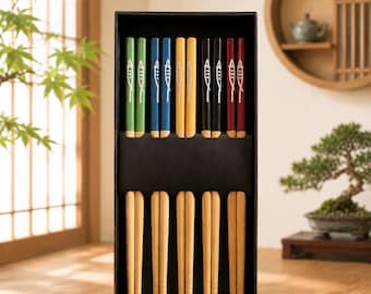 Set van 5 paar bamboe eetstokjes in Japanse Chinese stijl met geschenkdoos