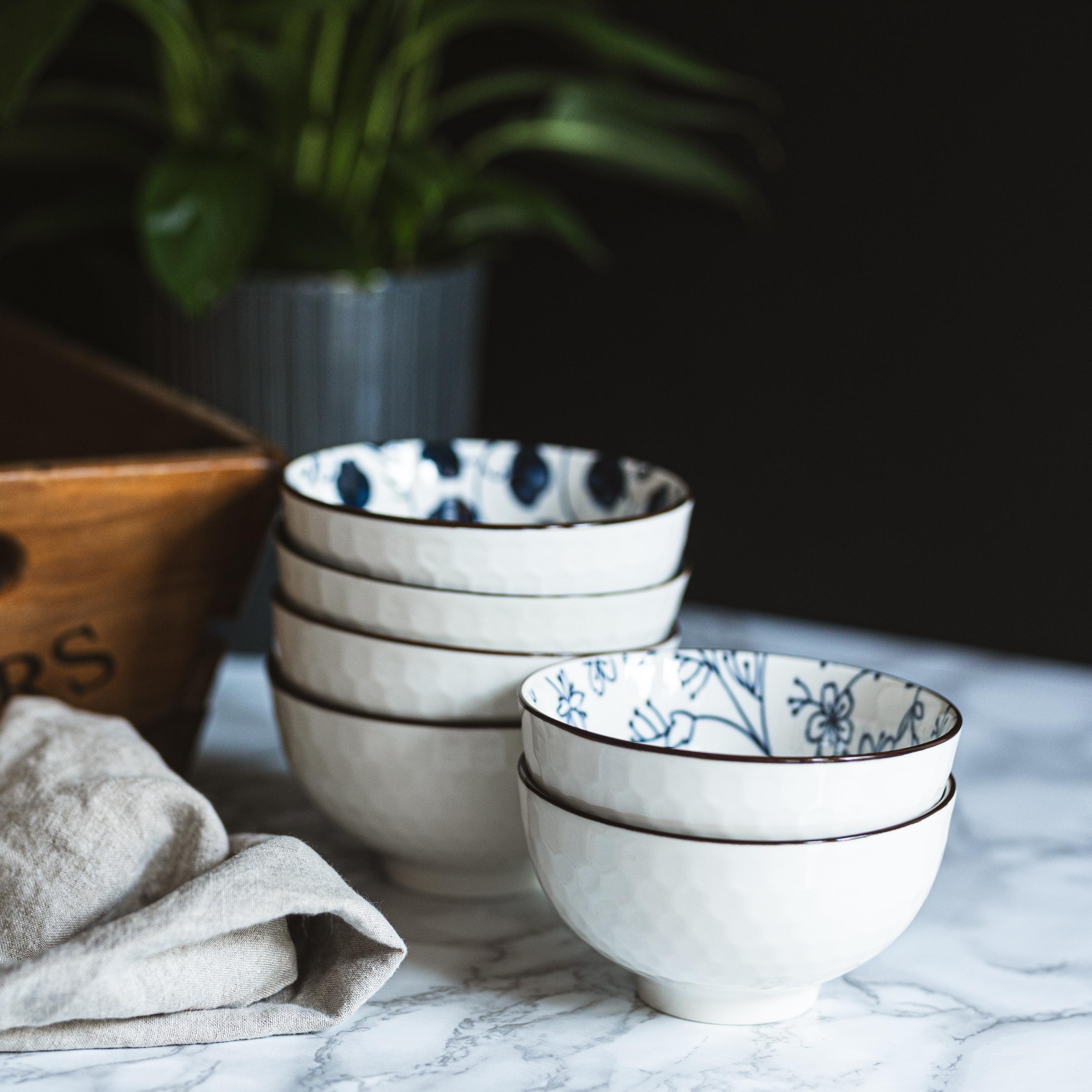 Set of 6 Blue Japanese Chinese Style Rice Bowl Gift Set - Etsy