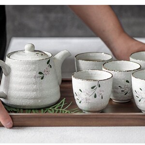 Japanese Chinese Spring Blossom Teapot & 5 Teacups Set with Stainless Steel Infuser image 2
