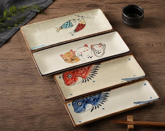 Keramische sushi-serveerschaal in Japanse stijl Rechthoekig sushibord