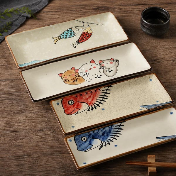 Japanese Style Ceramic Sushi Serving Platter Rectangular Sushi Plate