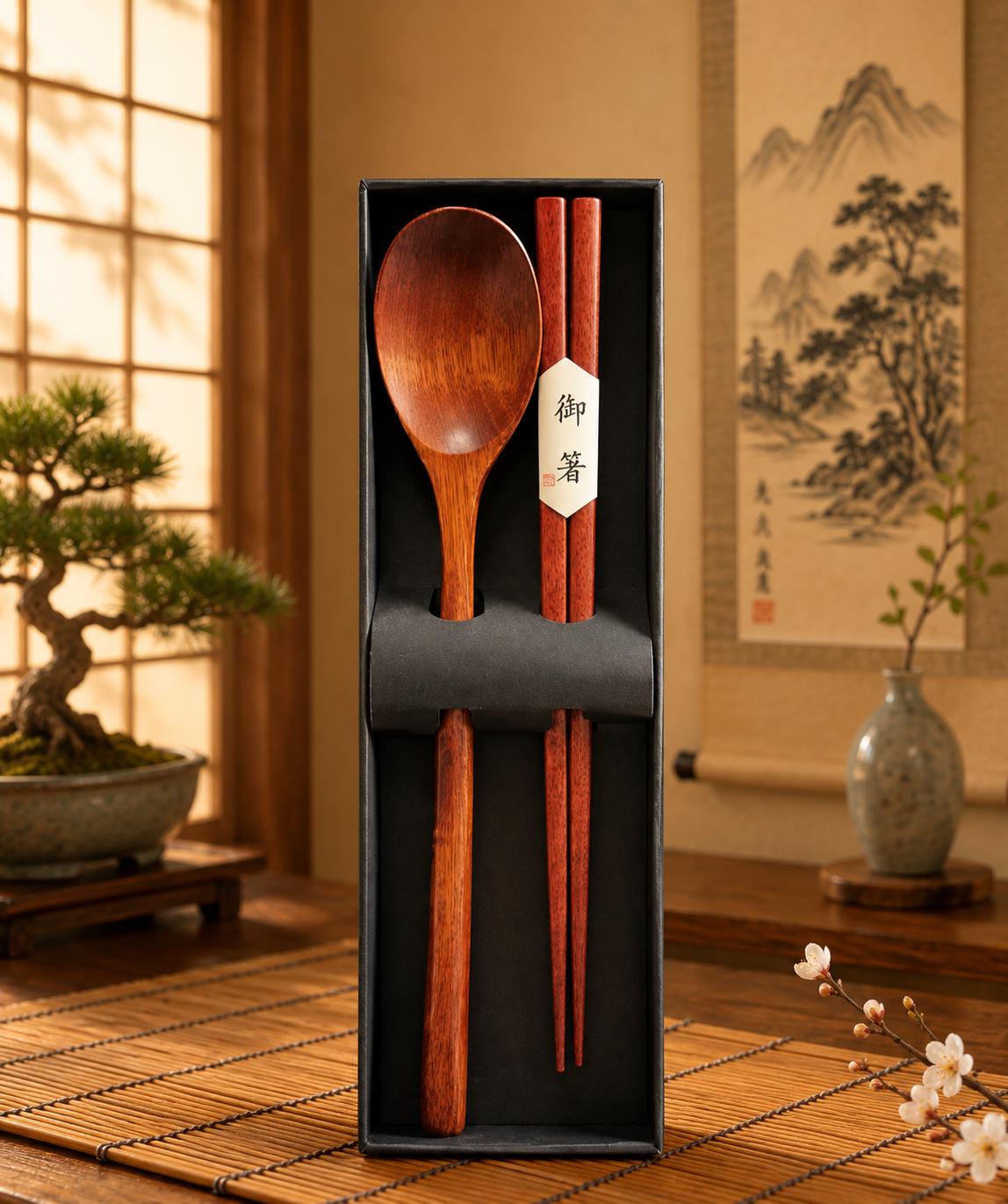 Wooden Spoon and Chopsticks Gift Set: Japanese Style Cutlery