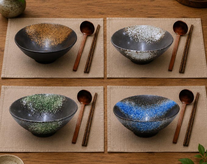 Large Ceramic Ramen Bowl Set 1300ml: Japanese Noodle Bowl with Spoon & Chopsticks