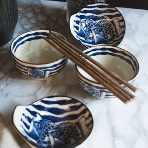 Japanese Chinese Style Carp Rice Bowl Gift Set