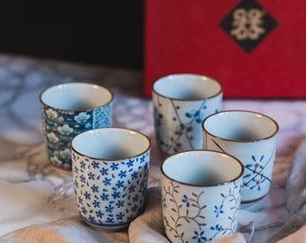 Geschenkset keramische theekop in Japanse Chinese stijl - set van 5