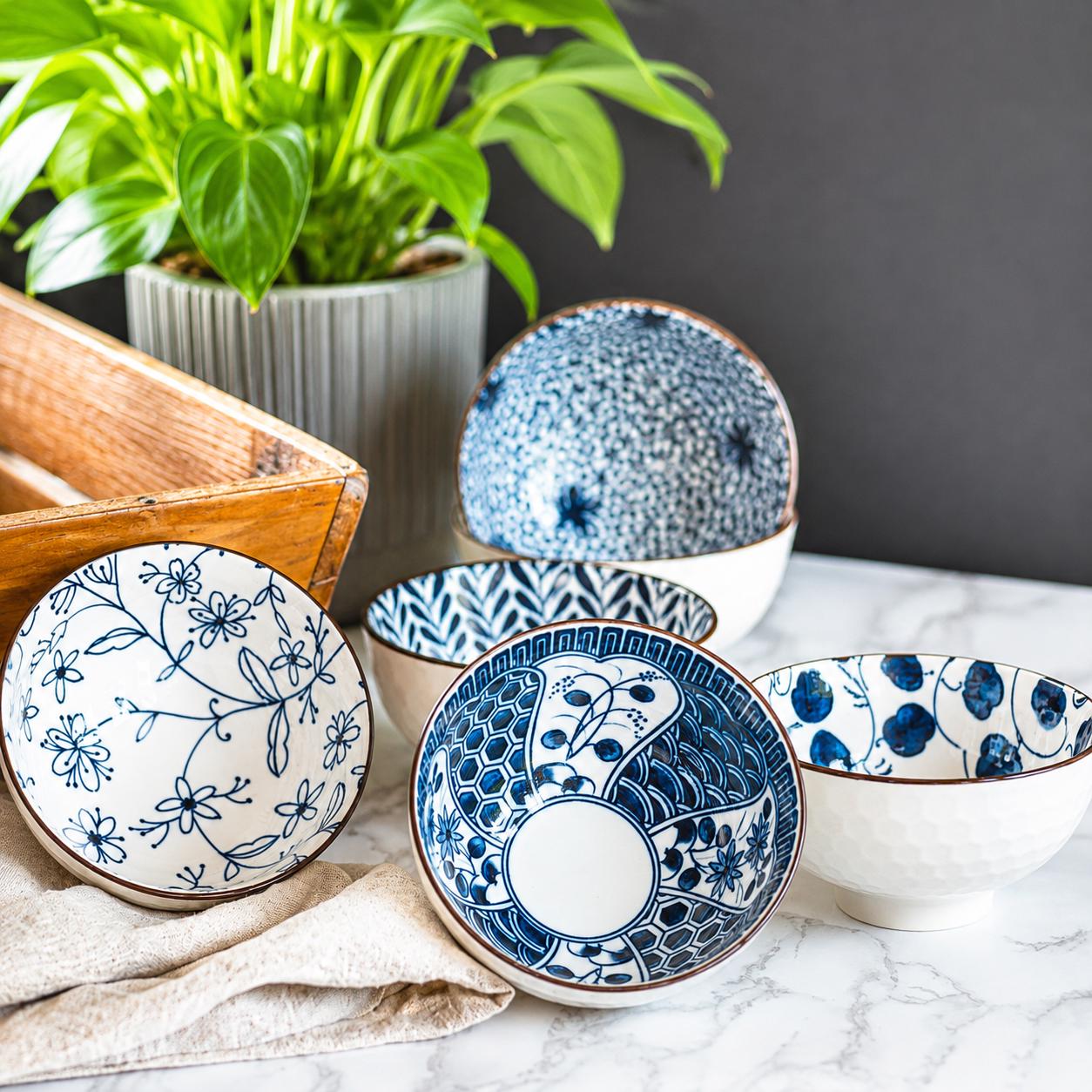 Set of 6 Blue Japanese Chinese Style Rice Bowl Gift Set - Etsy