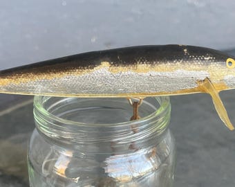 Leurre de pêche vintage bois rouge et blanc 4 pouces avec