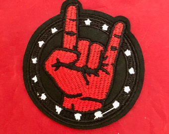 Devil Horns  Iron on patch 2 3/8 inches by 2 1/2  inches