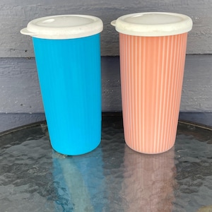 Vintage "Begagnade" TUPPERWARE 24 oz termosmuggar, valfri färg orange/blå