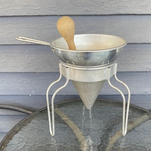 Vintage Wear Ever Aluminum Cone Shaped Colander w/Wood Pestle, Vintage Ricer, Sieve, Food Press-Farmhouse Decor