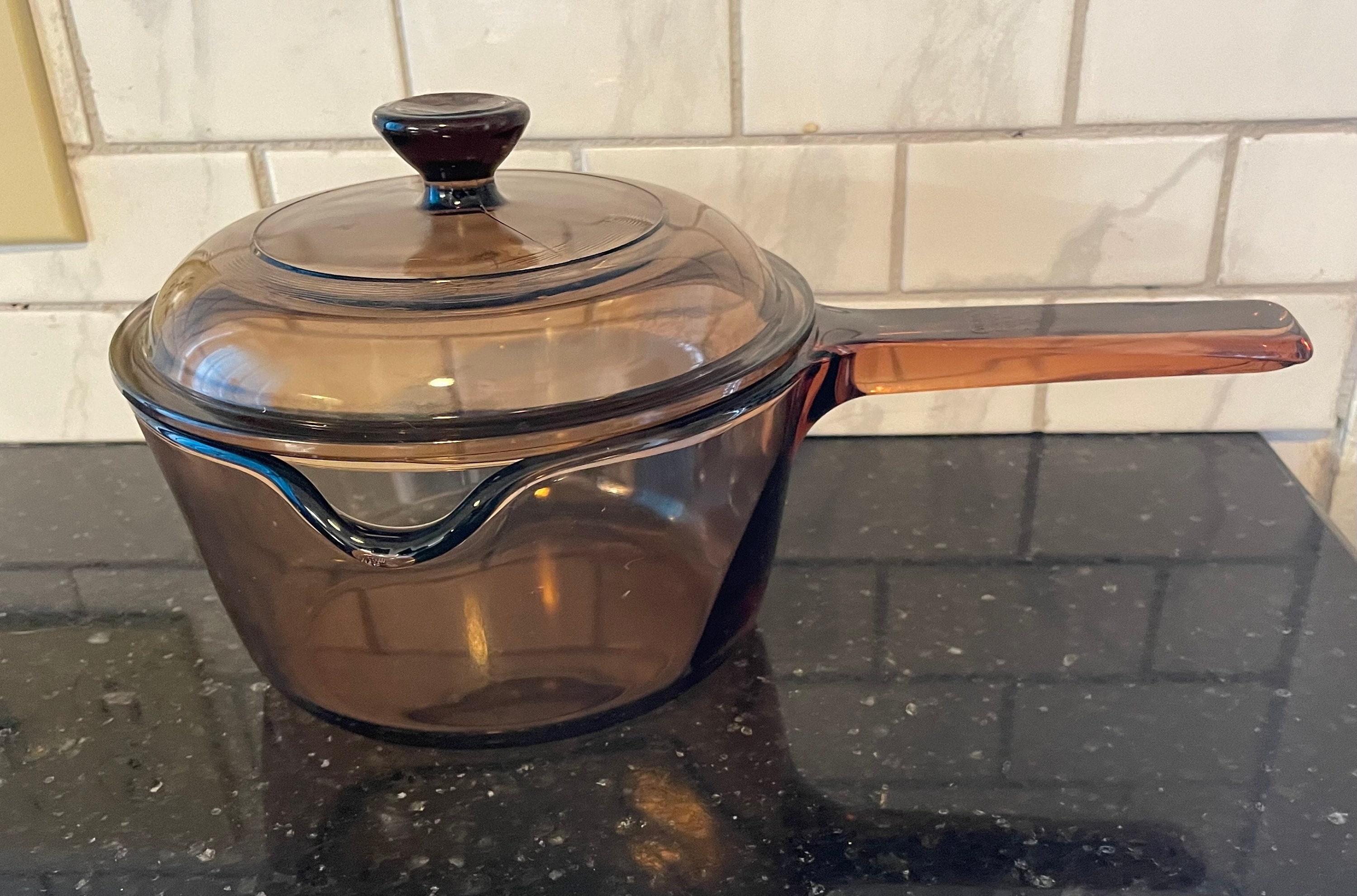 Vintage Visions France Glass Cooking Pot W/ Lid 2.5L Handle Saucepan Smoked  Brown Retro Corning Pyrex Glass Stovetop Cookery Heat Proof 