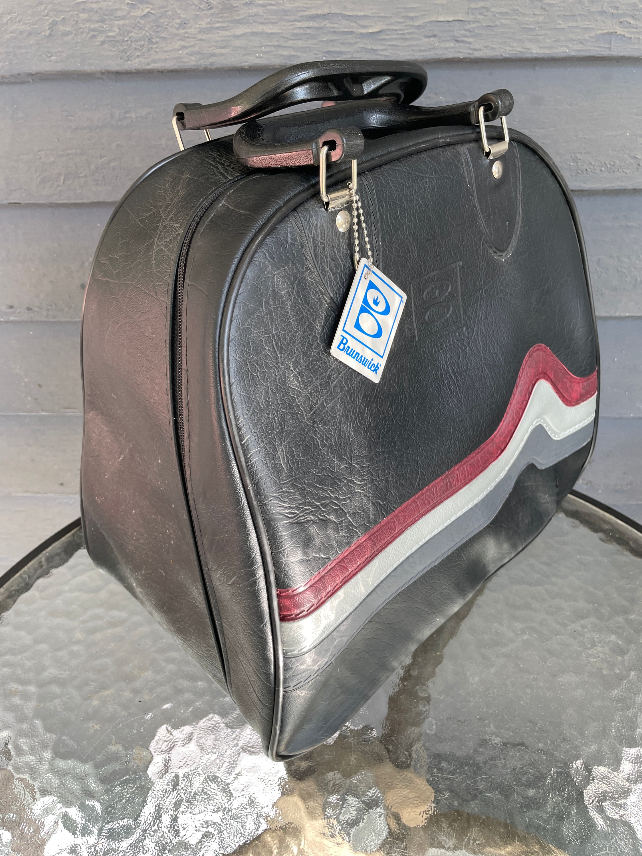 Vintage Bowling Ball Bag Burgundy and Marbled White 