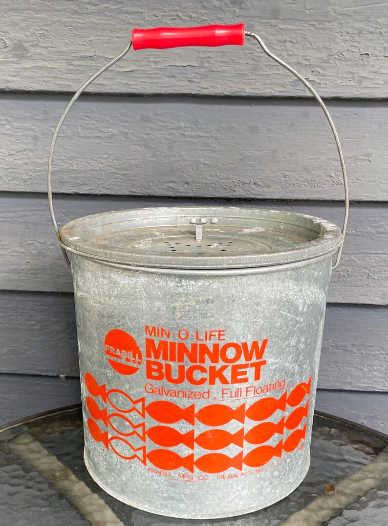 Vintage Frabill Metal Minnow Bucket Galvanized Full Floating Etsy