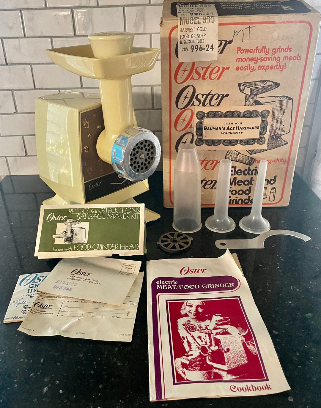 Vintage Oster Heavy Duty Food Grinder Model 940084 With 3 Size Sausage