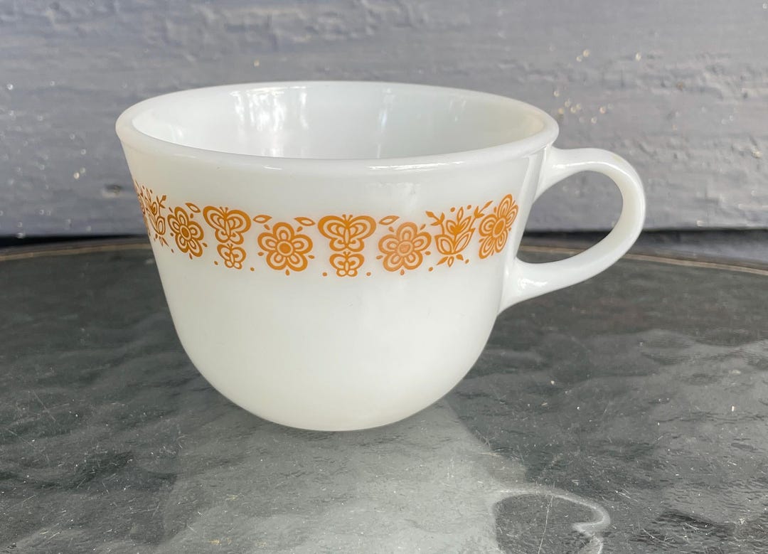Vintage 1970s PYREX Brown Butterfly Pattern Coffee Cup With