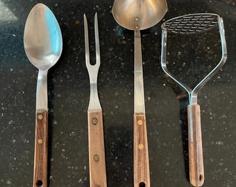 Vintage Wooden Handle Kitchen Utensils retro kitchen steel utensil your choice