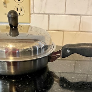 Vintage High Thermal Permanent  8 inch Frying pan with cover 18-8 Made in USA/vintage kitchen/retro kitchen/70&#39;s