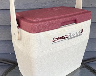 Vintage  Maroon  and White Coleman 16 quart Camping/Fishing/Beach/Tailgating cooler