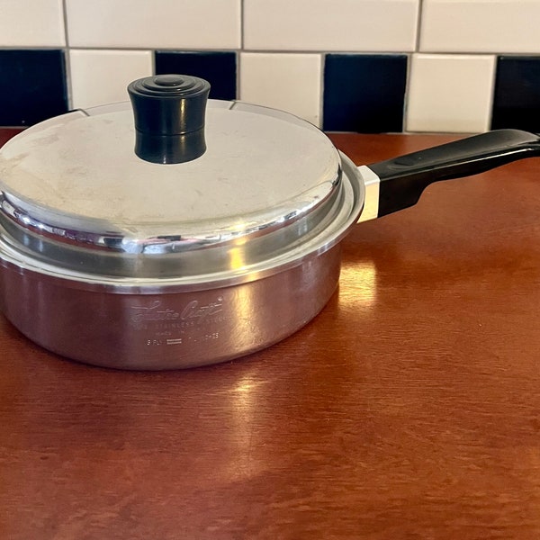 Vintage Lustre Craft 18-8 3 Ply Stainless Steel 7 1/4 inch Frying pan with lid Made in USA