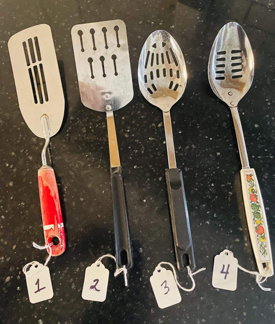 Vintage Kitchen Utensils Spatulas /slotted Spoons Retro Kitchen Steel ...