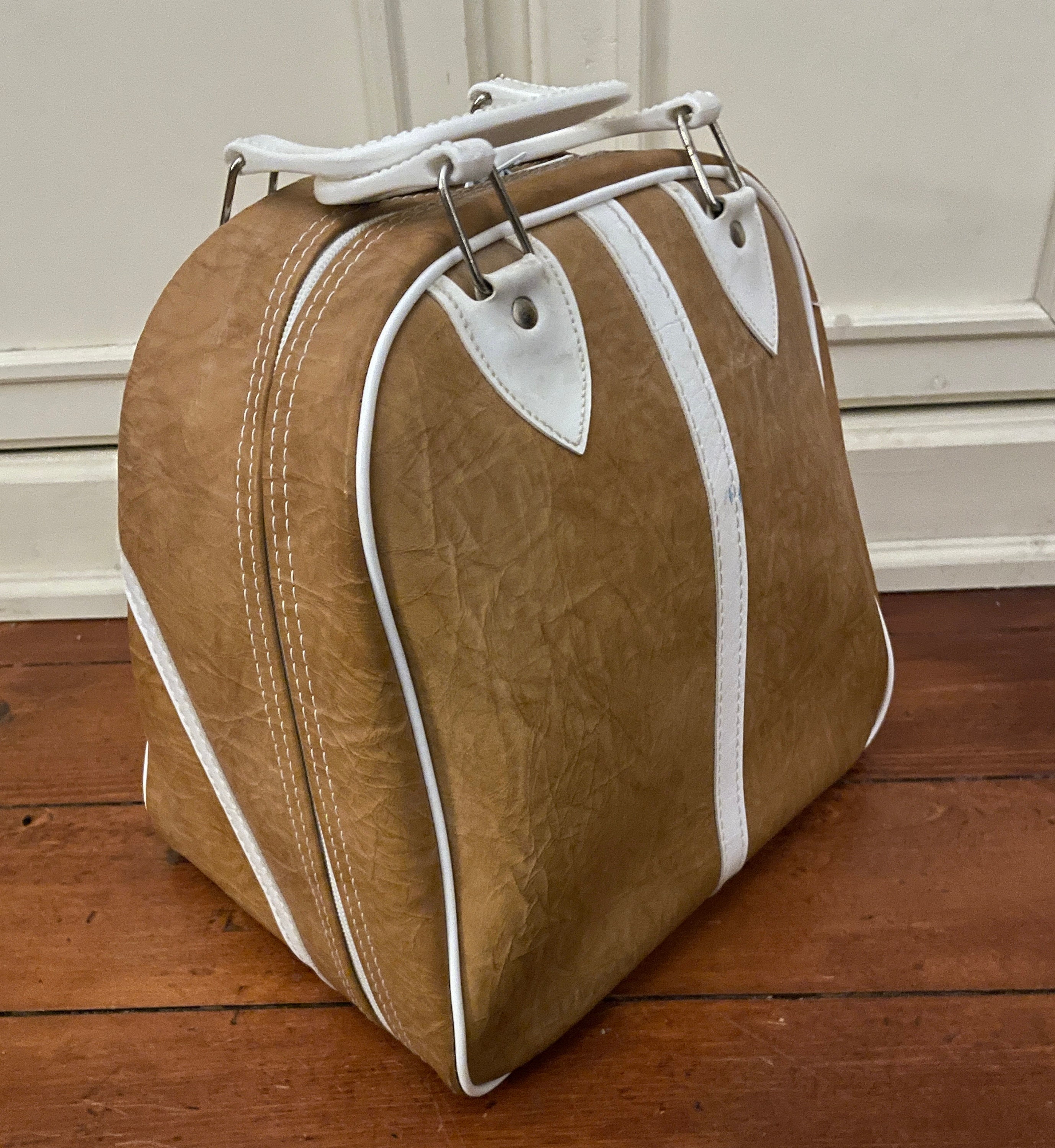Vintage One Ball Bowling Bag Brown and White