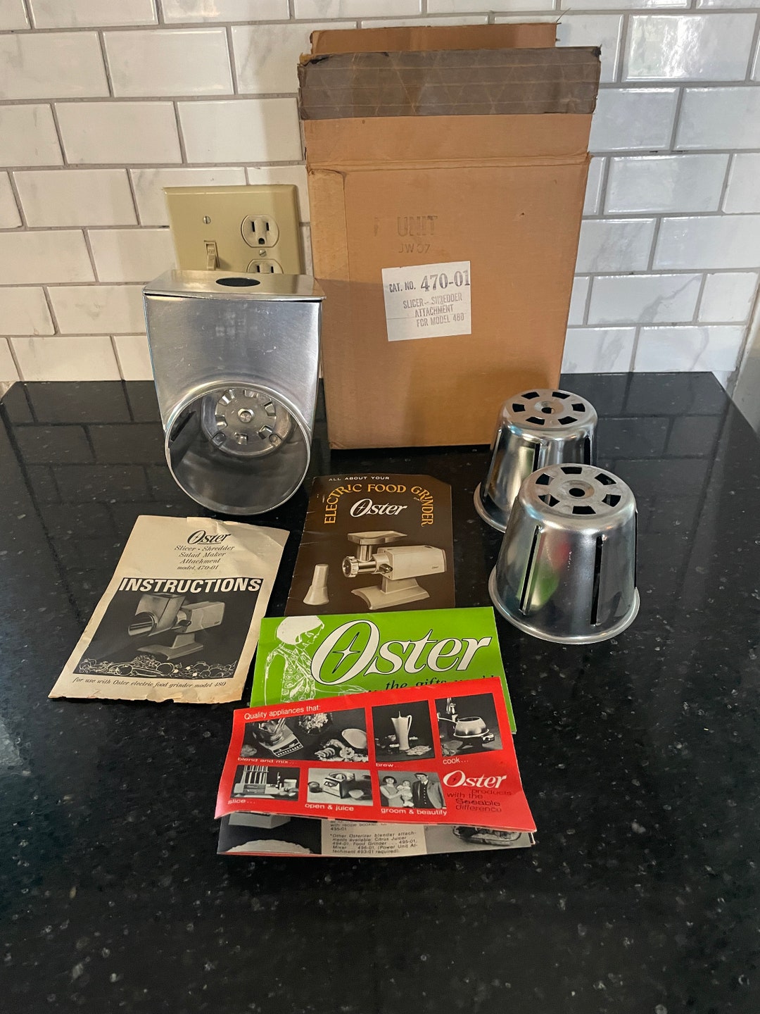 Vintage Oster Food Grinder Attachment Model 47001 Comes With 2 Slicing