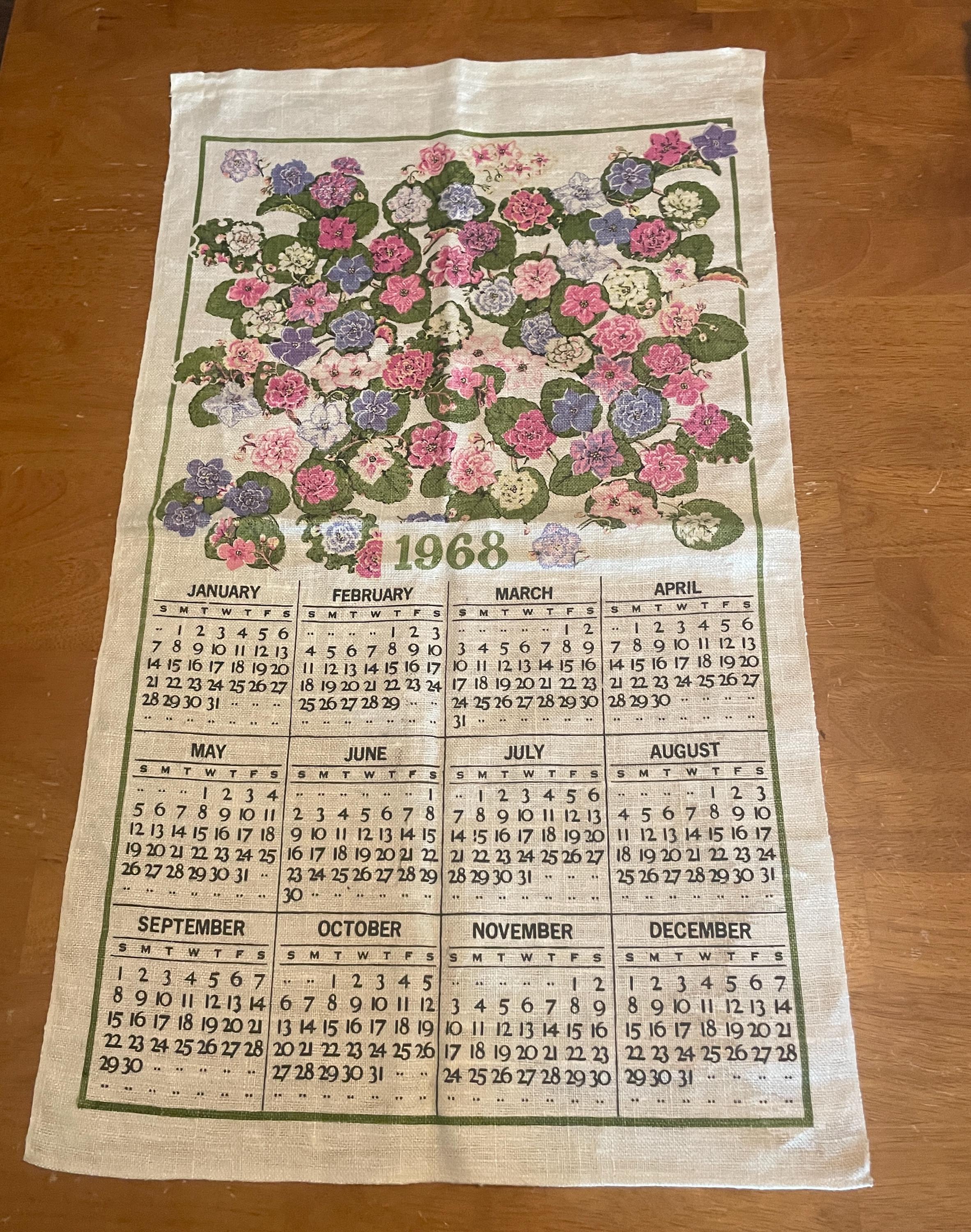 Vintage 1968 Calendar Towel - Etsy