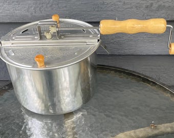 Vintage stove top Whirley Pop Popcorn Popper~Retro Kitchen with book