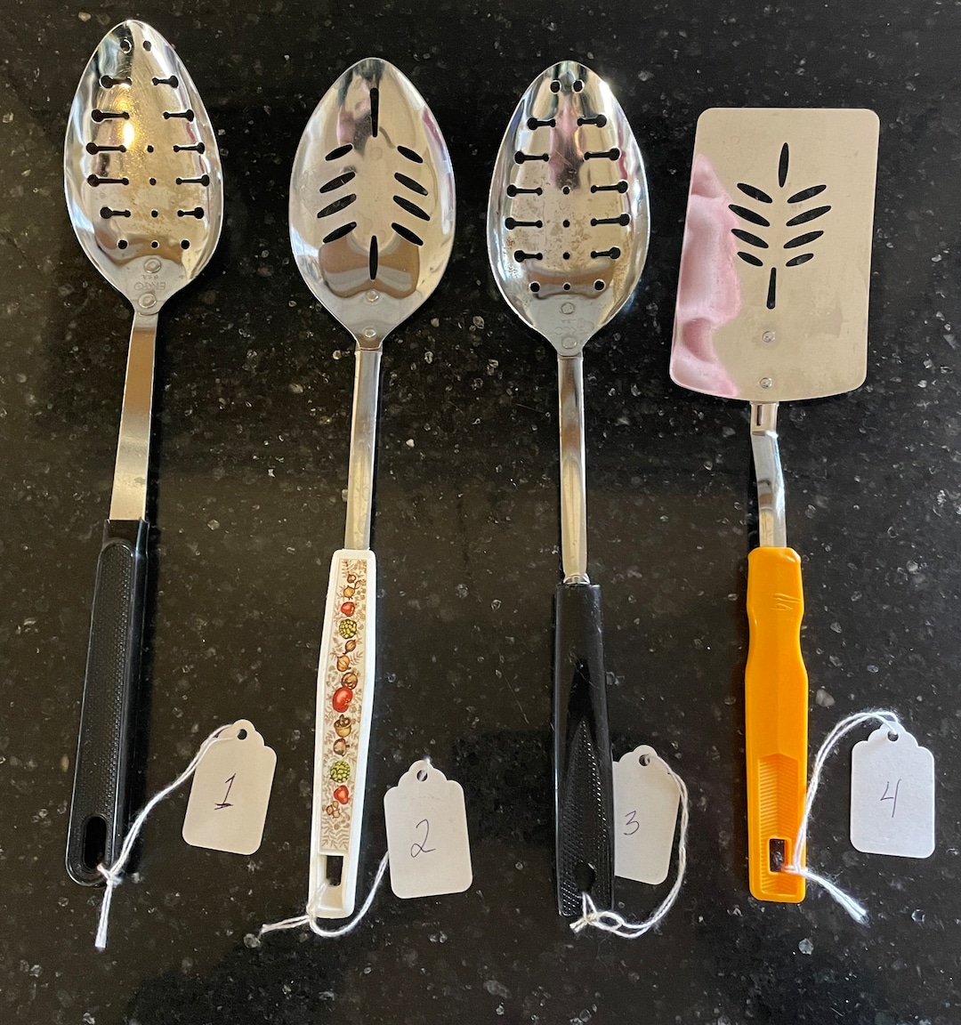 Ekco Kitchen Utensils Slotted Serving Spoons and Orange Handled Spatula