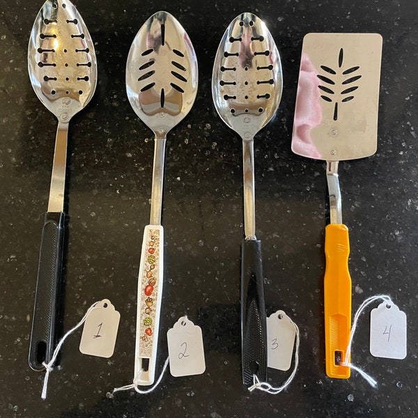 Ekco Kitchen Utensils Slotted Serving Spoons and Orange Handled Spatula retro kitchen steel utensil your choice