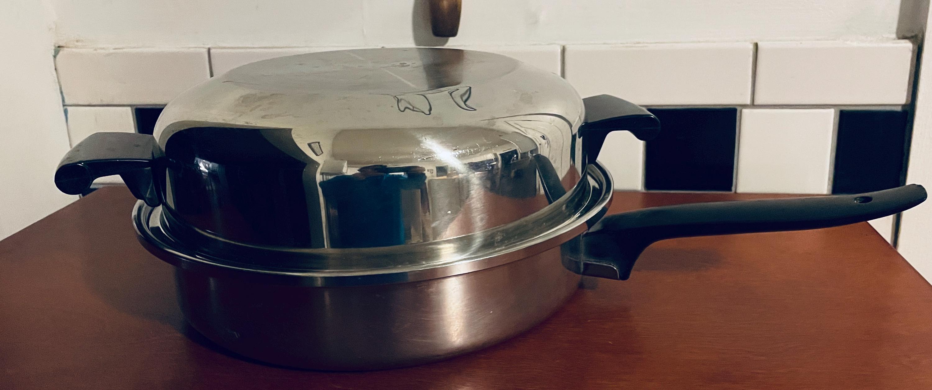 Vintage Wonder Ware Skillet Stainless Steel 10 inch Manganese 3Ply Stainless Steel with dome lid