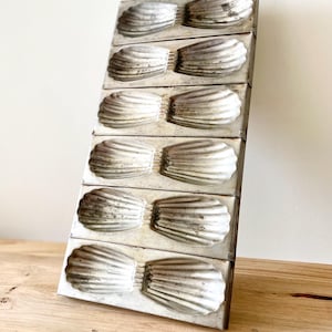 Antique French Madeleine Mold · Tin Shell Baking Pan · 12 Cavity Patisserie Mold · Rustic French Farmhouse Kitchen Decor · Wall Display