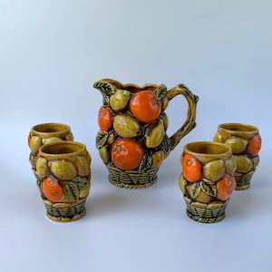 Vintage Inarco Ceramic Citrus Pitcher and Juice Cups
