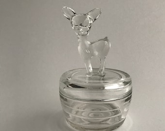 Vintage Jeanette Crystal Deer Powder Jar