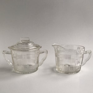vintage Hazel Atlas Crystal Criss Cross Sucrier et crémier Pichet Ensemble