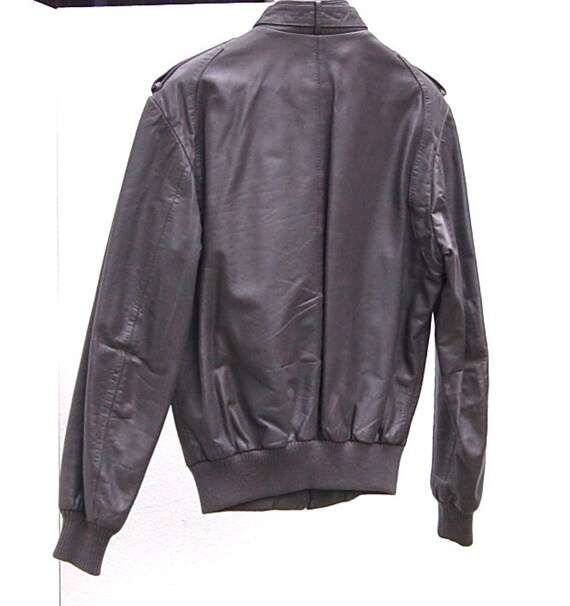 Gray Leather Bomber Jacket - image 3