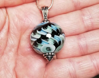Multicolored round blown glass unisex pendant
