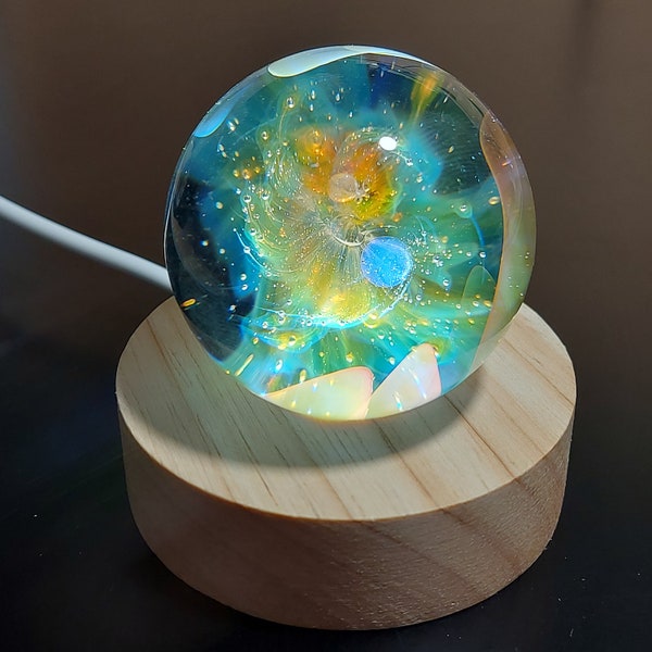 Support en bois lumineux pour bille en verre, sphères, marble