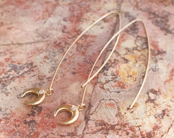 Arc horn Earrings , Gold Fill double horn Arc Earrings, Simple Gold Fill Hook Earrings, Open Gold Fill Hoop Earrings, Long arc horn dangle