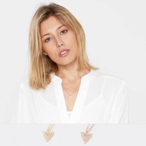 Dainty Triangle Pave Pendant Necklace, Diamond Necklace For Women, Delicate Pave Gold Fill Jewelry, Dainty CZ Rose Gold Necklace, Handmade