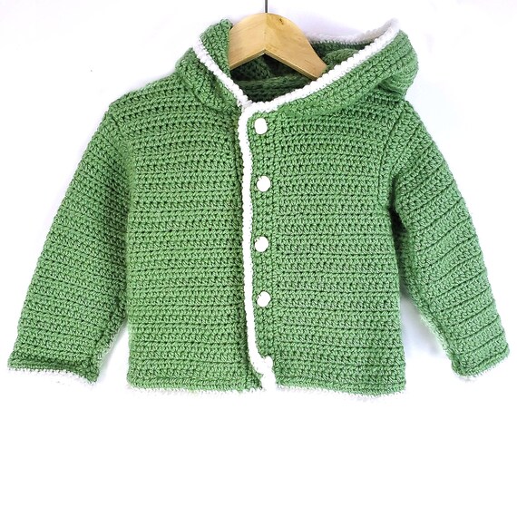 Handknit Cardigan Vintage - 2T Green Apple Button
