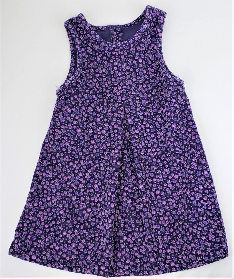 Children Girls Kids 4T Corduroy Purple Floral Pleated with Button Back OshKosh B/'Gosh Vintage 90s Jumper Dress