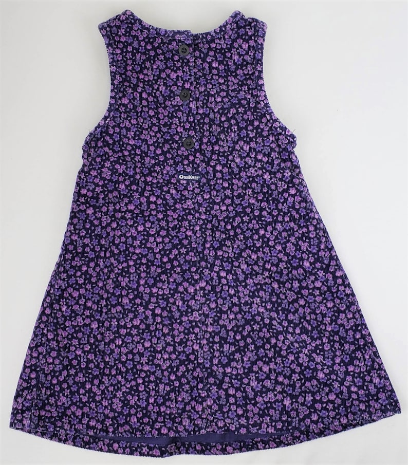 Children Girls Kids 4T Corduroy Purple Floral Pleated with Button Back OshKosh B/'Gosh Vintage 90s Jumper Dress