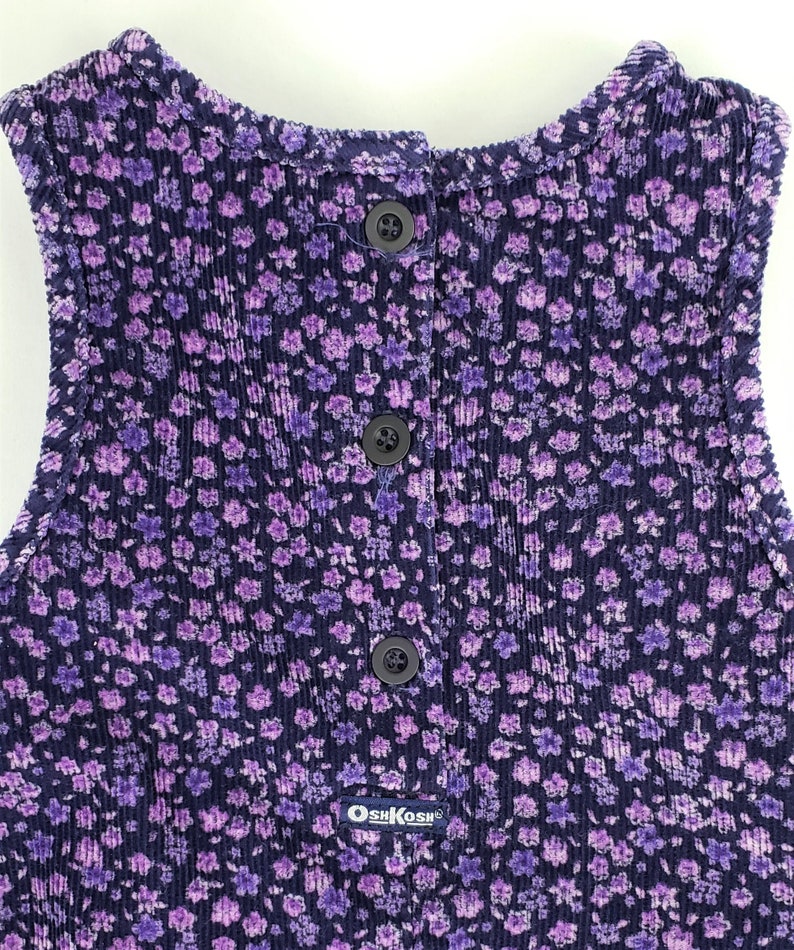 Children Girls Kids 4T Corduroy Purple Floral Pleated with Button Back OshKosh B/'Gosh Vintage 90s Jumper Dress