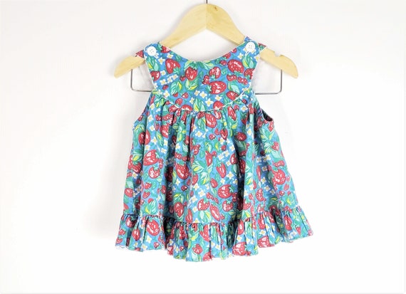 Vintage Apron Dress 18m - Strawberry Floral Print