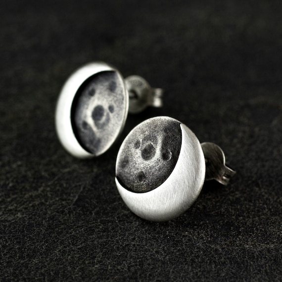 Earrings MOON matte Sterling Silver 925.