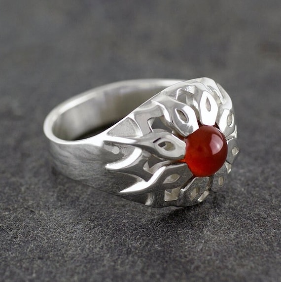 Ring SUN Sterling Silver 925. Natural Cornelian gemstone.